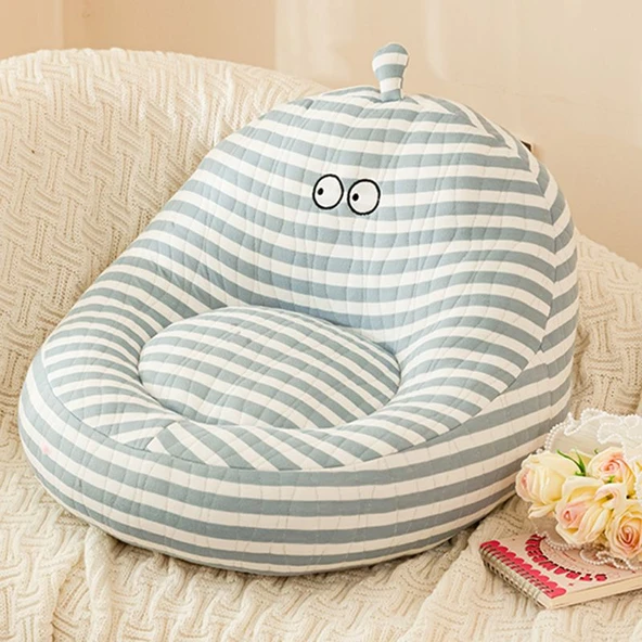 Pamuklu Hava Katmanlı Çizgili Futon Minder - Mavi - 45cm
