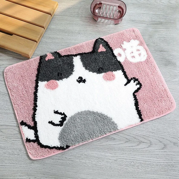 Sevimli Çizgi Film Hayvan Serisi Havlu Paspas - Husky - 40x60cm