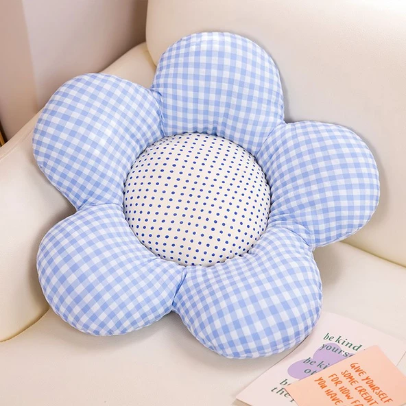 Çiçek Tasarımlı Peluş Minder - Mavi - 80cm