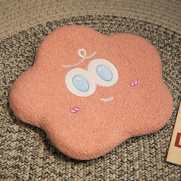 Gülümseyen Yüz Çiçek Peluş Minder - Açık Pembe 45cm