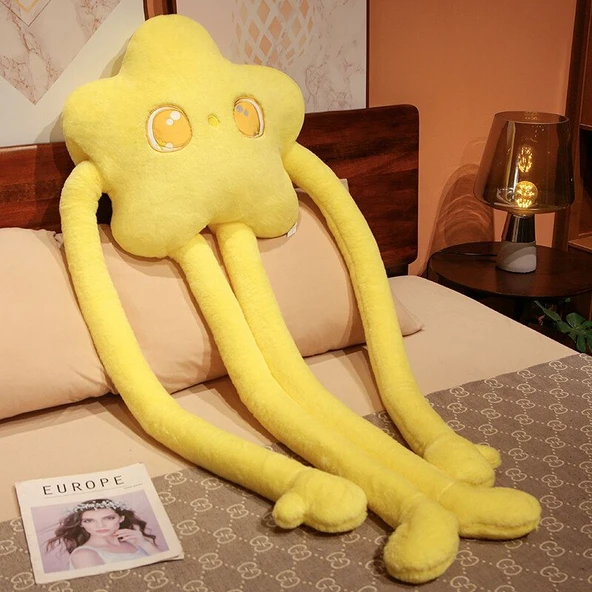 Yıldız Çiçek Uzun Peluş Yastık - Sarı Yaprak, 120cm