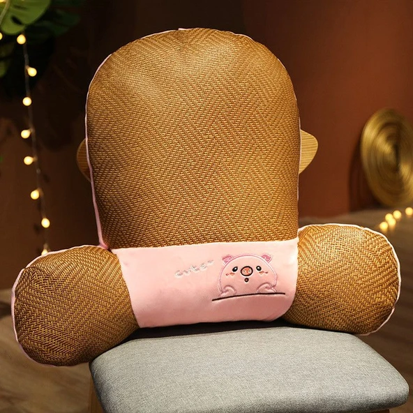 Pembe Domuz Desenli Peluş Bel Destek Yastığı - 60x50cm