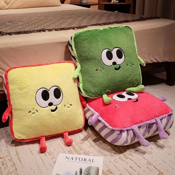 Çizgi Film Tost Peluş Minder - Yeşil 40x40x15cm - 11