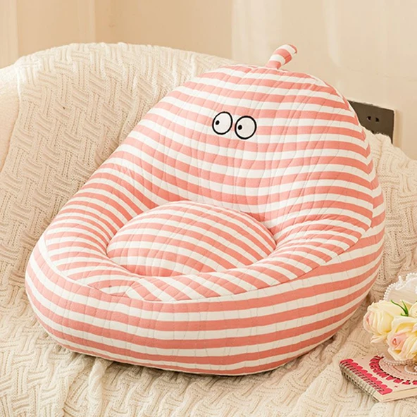Pamuklu Hava Katmanlı Çizgili Futon Minder - Pembe - 45cm