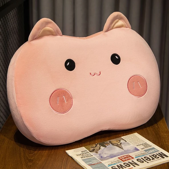 Çizgi Film Hafızalı Köpük Yastık - Pembe Kedi - Büyük 55x35x9cm