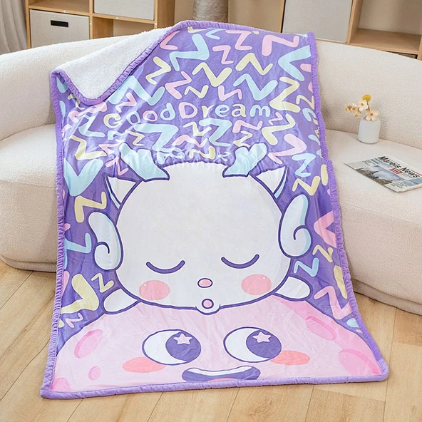 Çift Katlı Renkli Rüya Desenli Flanel Battaniye - 80x115 cm
