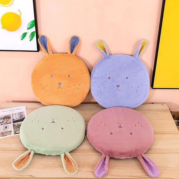 Tavşan Peluş Hafızalı Köpük Koltuk Minderi - Turuncu 40x40cm - 10