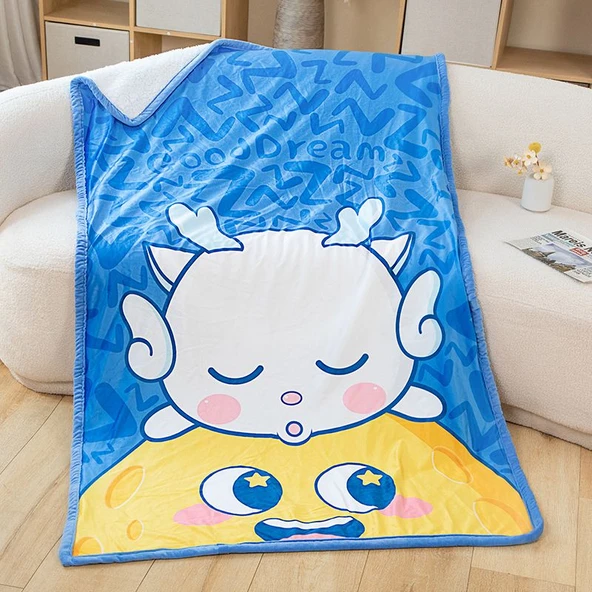 Çift Katlı Ay Desenli Flanel Battaniye - 80x115 cm