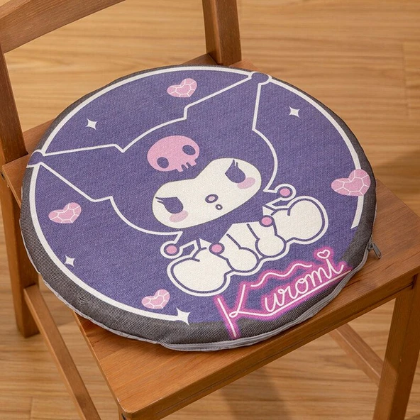Çizgi Film Buz İpek Yuvarlak Koltuk Minderi - Kuromi 40cm