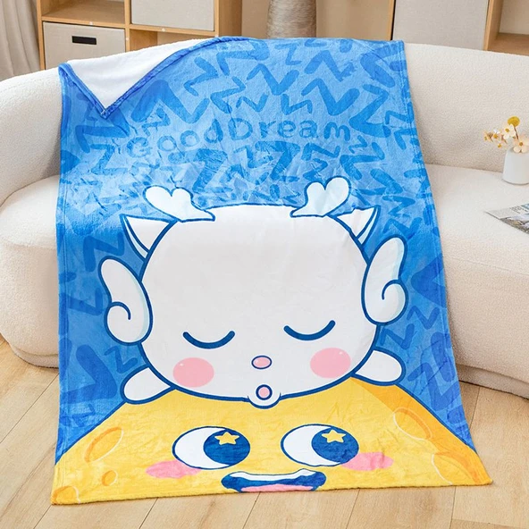 Tek Katlı Ay Desenli Flanel Battaniye - 95x160 cm