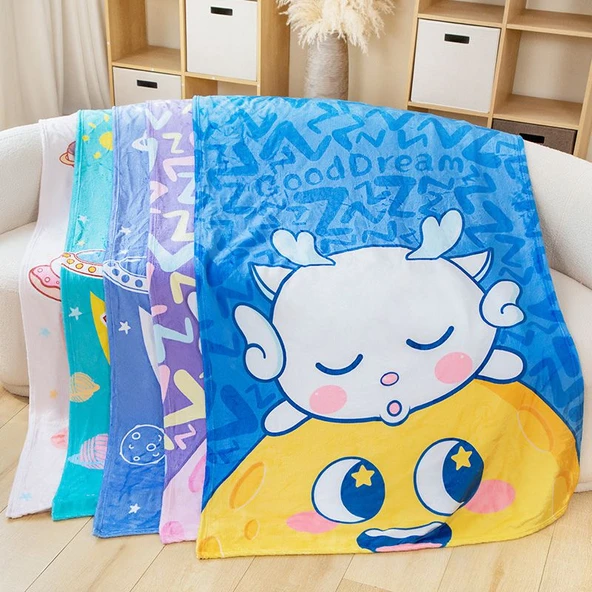 Çift Katlı Renkli Rüya Desenli Flanel Battaniye - 80x115 cm - 10