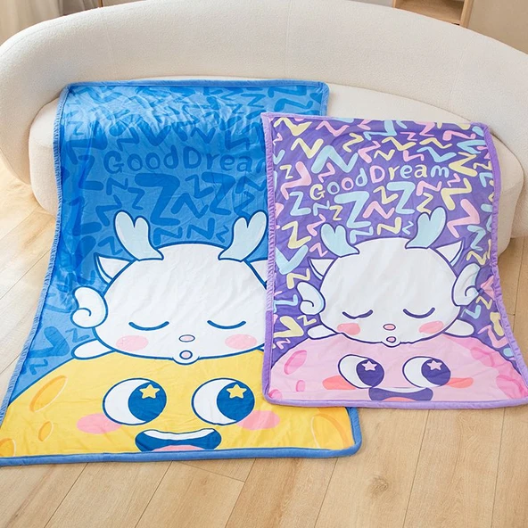 Çift Katlı Renkli Rüya Desenli Flanel Battaniye - 80x115 cm - 8