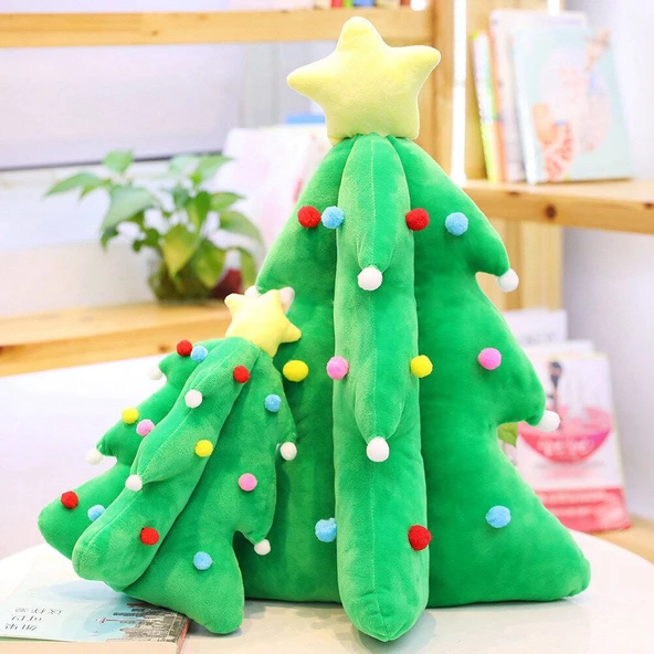 Noel Ağacı Peluş Yastık - Yeşil, 55cm - 12