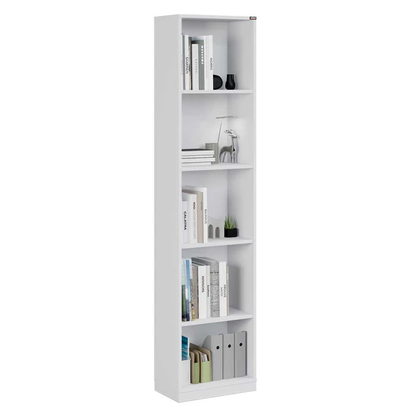 Modern 5 Raflı Kitaplık - Beyaz 43x182x26 cm - 4