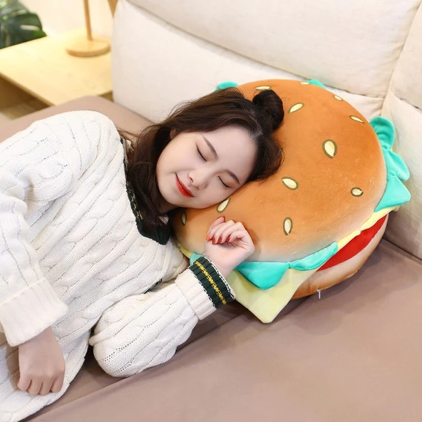 Hamburger Tasarımlı Peluş Yastık - 45x20cm - 3