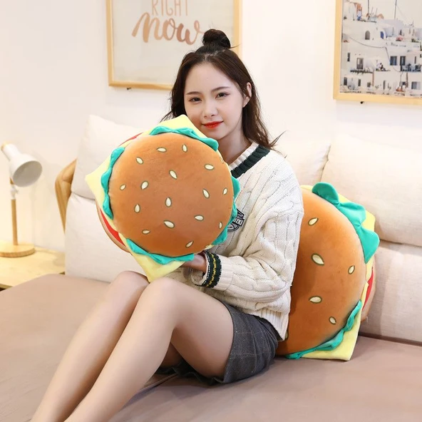 Hamburger Tasarımlı Peluş Yastık - 45x20cm - 4