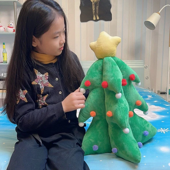 Noel Ağacı Peluş Yastık - Yeşil, 55cm - 3