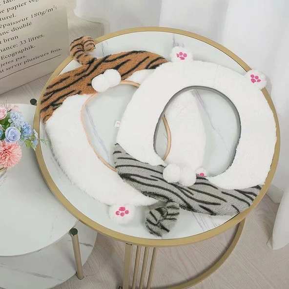 Çizgili Klozet Kapak Örtüsü - Gri Beyaz - 3