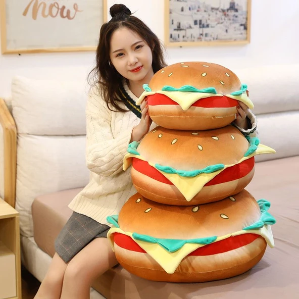 Hamburger Tasarımlı Peluş Yastık - 45x20cm - 7