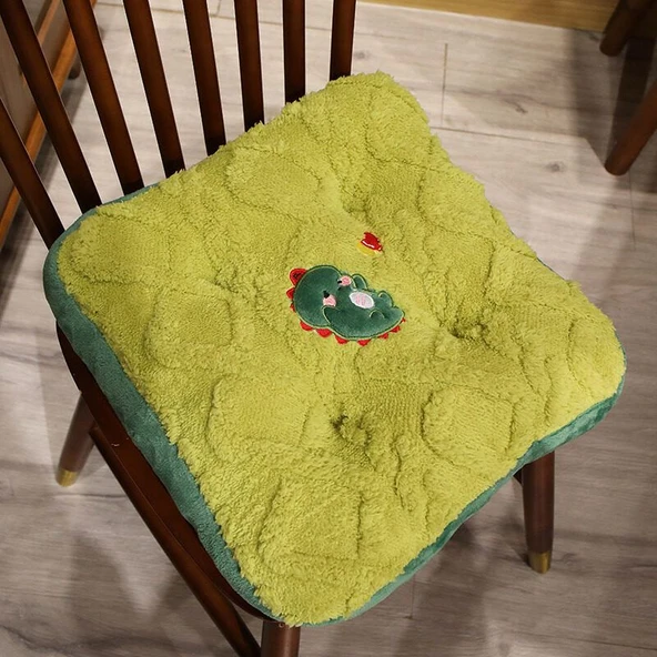 Kare Dinozor Tasarımlı Kadife Peluş Minder - 38x38x6cm