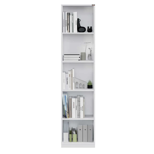 Modern 5 Raflı Kitaplık - Beyaz 43x182x26 cm - 3