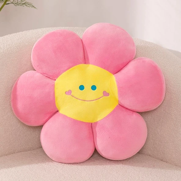 Ayçiçeği Peluş Yastık - Pembe - 45x45 cm