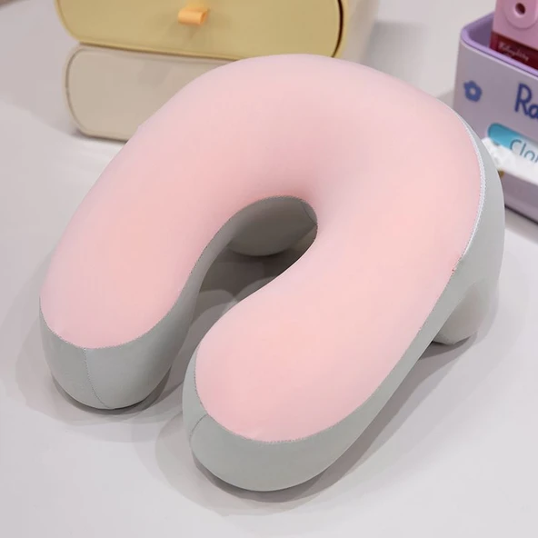 Buz İpek U Şekilli Çok Fonksiyonlu Uyku Yastığı - Pembe 28x24cm