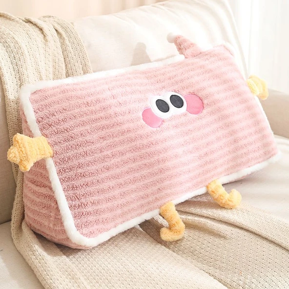 Büyük Gözlü Üçgen Peluş Yastık - Pembe 65x40x20 cm