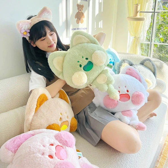 3'ü 1 Arada Dudu Miyav El Isıtıcılı Yastık Battaniye - Pembe Beyaz Rengi - 38*35cm/1.8m - 7