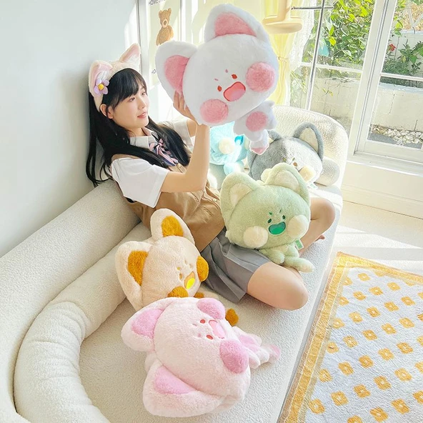 3'ü 1 Arada Dudu Miyav El Isıtıcılı Yastık Battaniye - Pembe Beyaz Rengi - 38*35cm/1.8m - 4