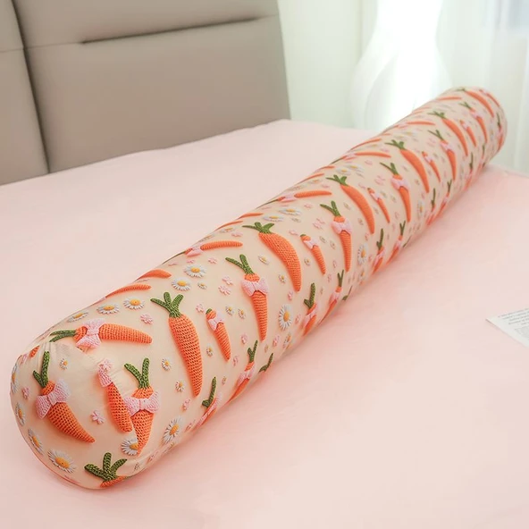 5D Buz İpek Silindir Uzun Yastık - Havuç - 140cm