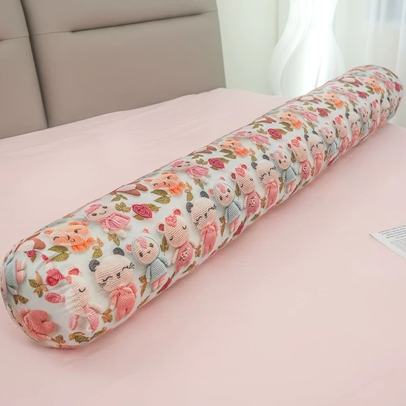 5D Buz İpek Silindir Uzun Yastık - Yeşil Ayı - 110cm - 12
