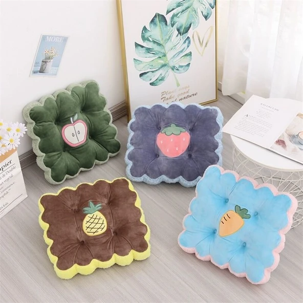 Çizgi Film Meyve Peluş Minder - Çilek Kare 42cm - 10