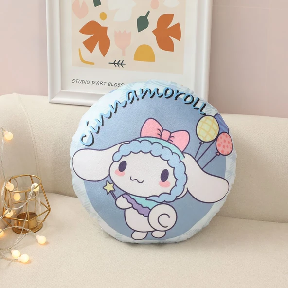 Çizgi Film Yuvarlak Baskılı Peluş Yastık - Cinnamoroll - 35cm - 12