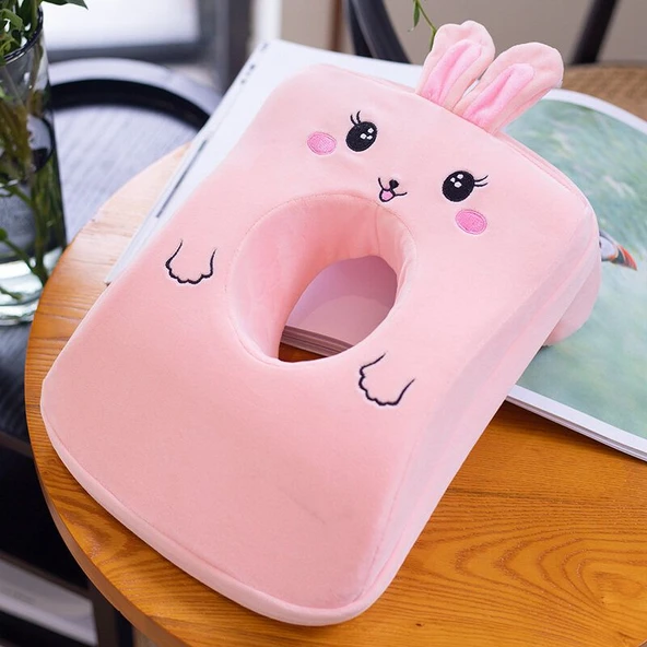 Karikatür Desenli Oyuklu Hafızalı Köpük Uyku Yastığı - Pembe Domuz - 33x24x12cm - 4