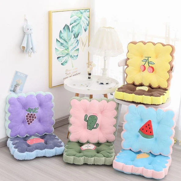 Çizgi Film Meyve Peluş Minder - Elma Kare 42cm - 7