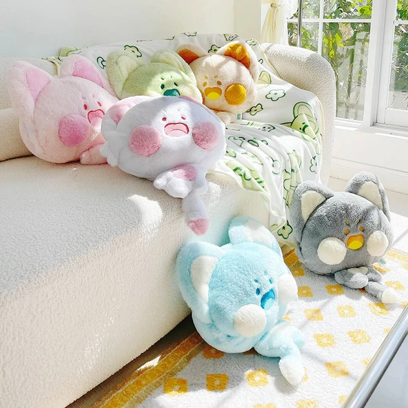 3'ü 1 Arada Dudu Miyav El Isıtıcılı Yastık Battaniye - Pembe Beyaz Rengi - 38*35cm/1.8m - 5