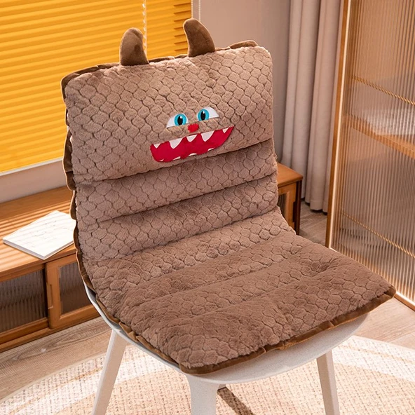 Peluş Bağlantılı Koltuk Minderi - Kahverengi 80x45cm