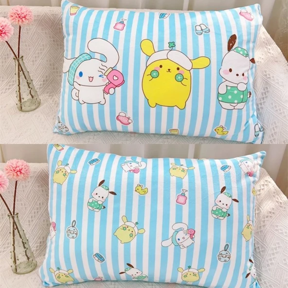 Çizgi Film AB Yüz Baskılı Yastık Kılıfı - Puding Köpek Çizgili 60x40cm