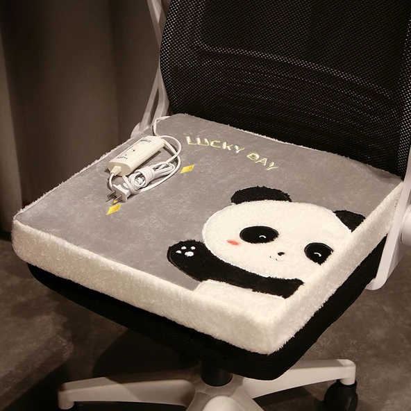 Çizgi Film Desenli Isıtmalı Koltuk Minderi - Panda 40x40x3cm (Isıtmalı)