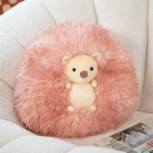 Yuvarlak Peluş Kirpi Yastık - Pembe - 40cm