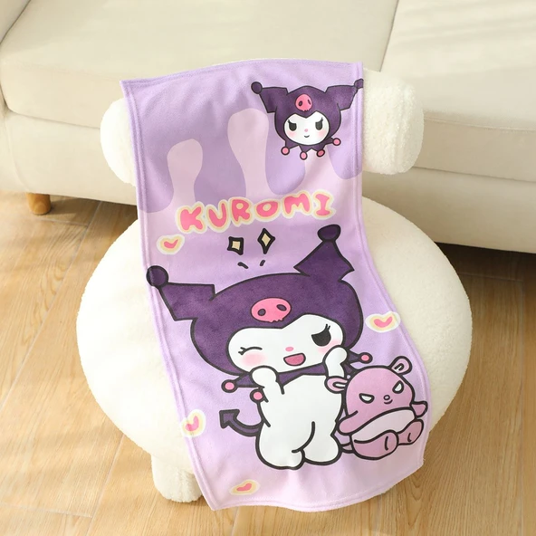 Kuromi Desenli Flanel Havlu - 75x35cm - 6