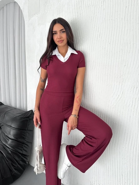 Ottoman kumaş beyaz gömlek yaka takım s4142 - Resim 5