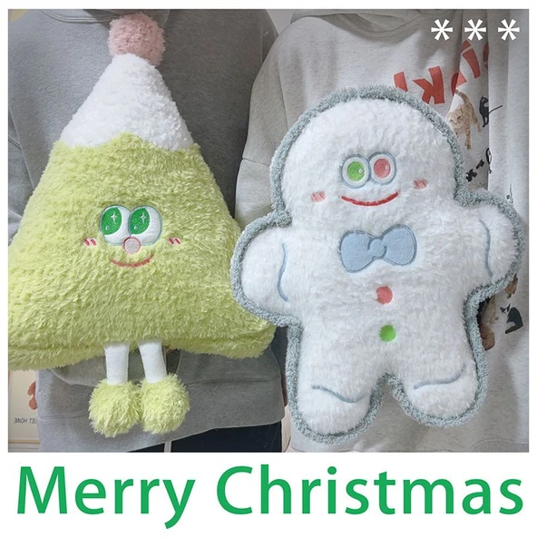 Noel Peluş Yastık - Beyaz Zencefilli Kurabiye Adam Büyük 39*33cm - 3