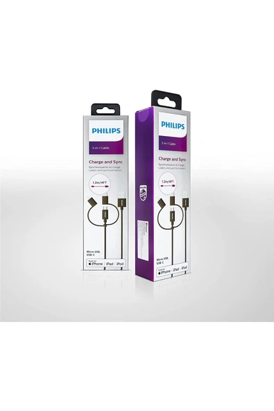 Philips Mfi Lisanslı 3in1 Micro-lightining-type-c Hızlı Şarj Kablosu 1.2m Dlc3104T - 6