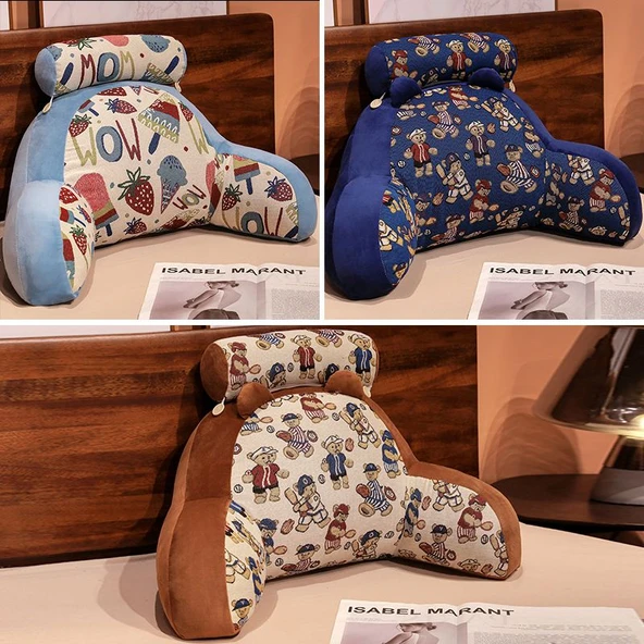 Polyester Pamuk Jakarlı Bel Destek Yastığı - Mavi Ayı Desenli 60*40cm - 9