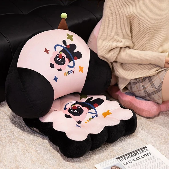 Peluş Bel Destek Minderi - Siyah Set