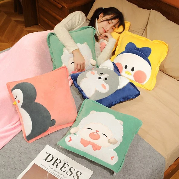 Çizgi Film Hayvan Yastık ve Battaniye Seti - Penguen - 40cm (Battaniye 1*1.7m) - 9