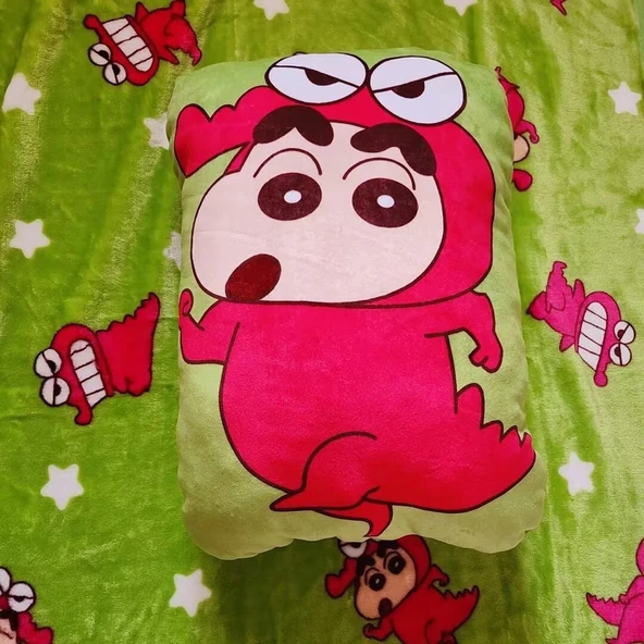 Dinozor Crayon Shin-chan Elastik Polar Baskılı Battaniye Çanta - 45*35cm - 7