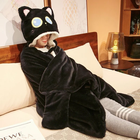 Kedi Şal Battaniye - Siyah Kedi - Büyük Boy 1.6x1.4m - 12